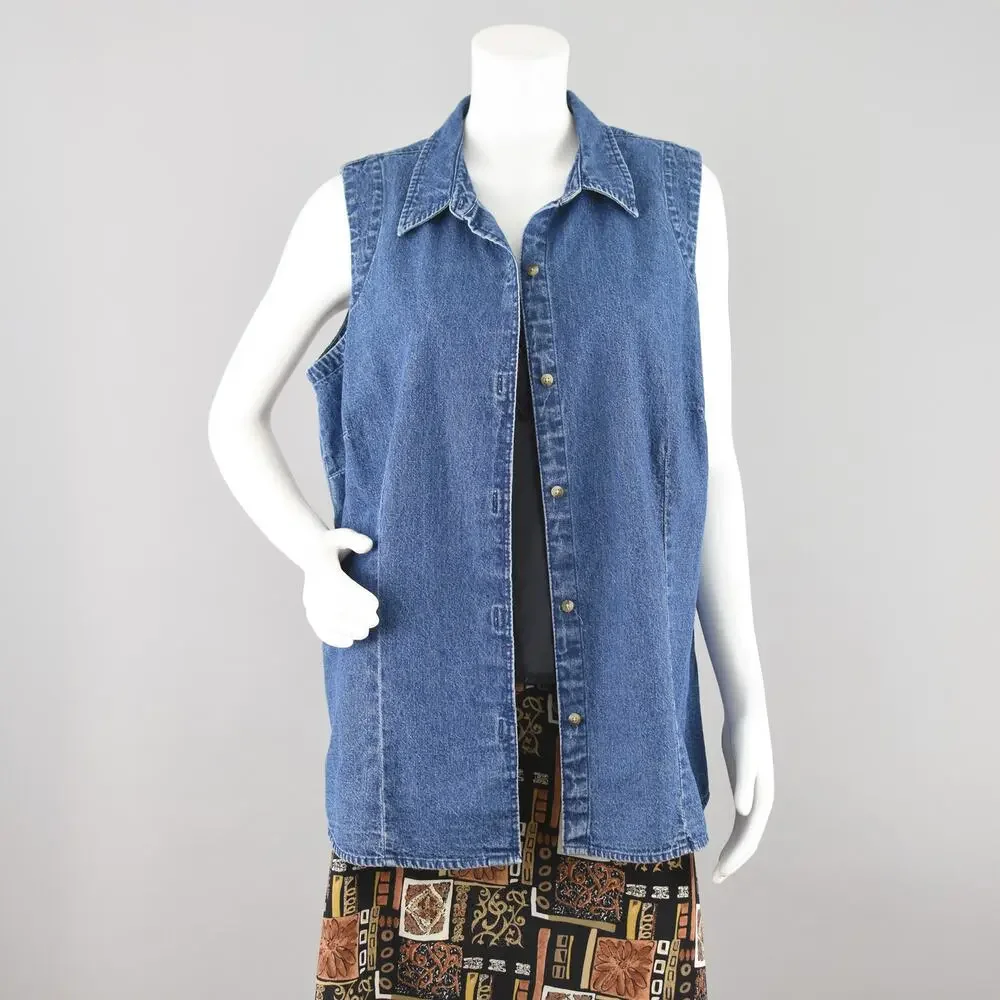 90s Sleeveless Denim Jean Shirt, St. John's Bay Women's 1X